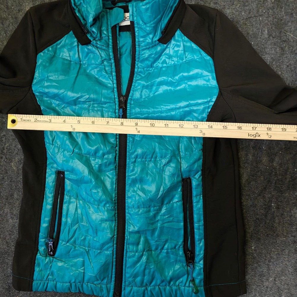 London Fog Mixed Media Quilted Puffer Jacket Teal Black Gorpcore Athleisure - Picture 4 of 7